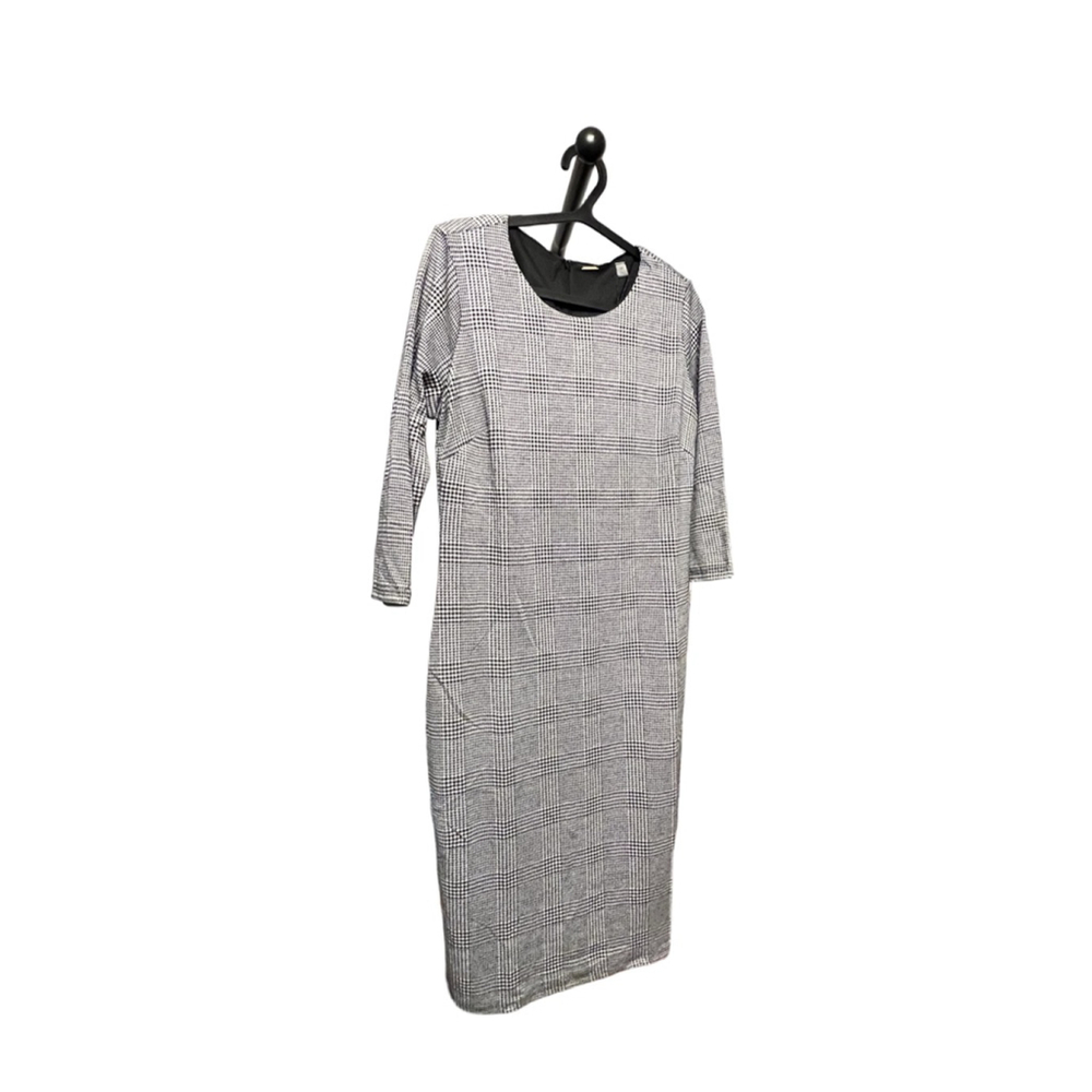 T Tahari Black White Houndstooth Midi Dress 12P